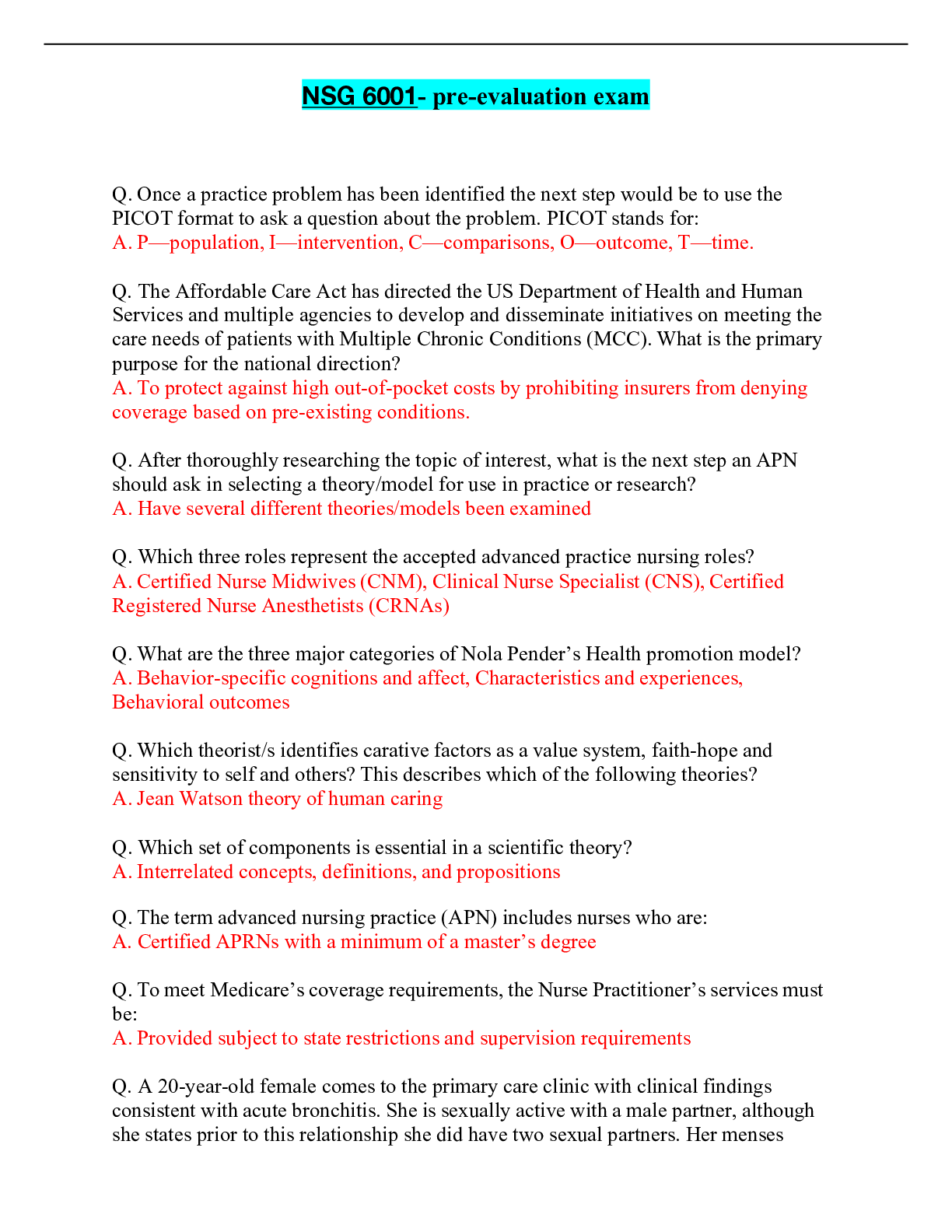Preview image of NSG 6001- pre-evaluation exam.pdf document